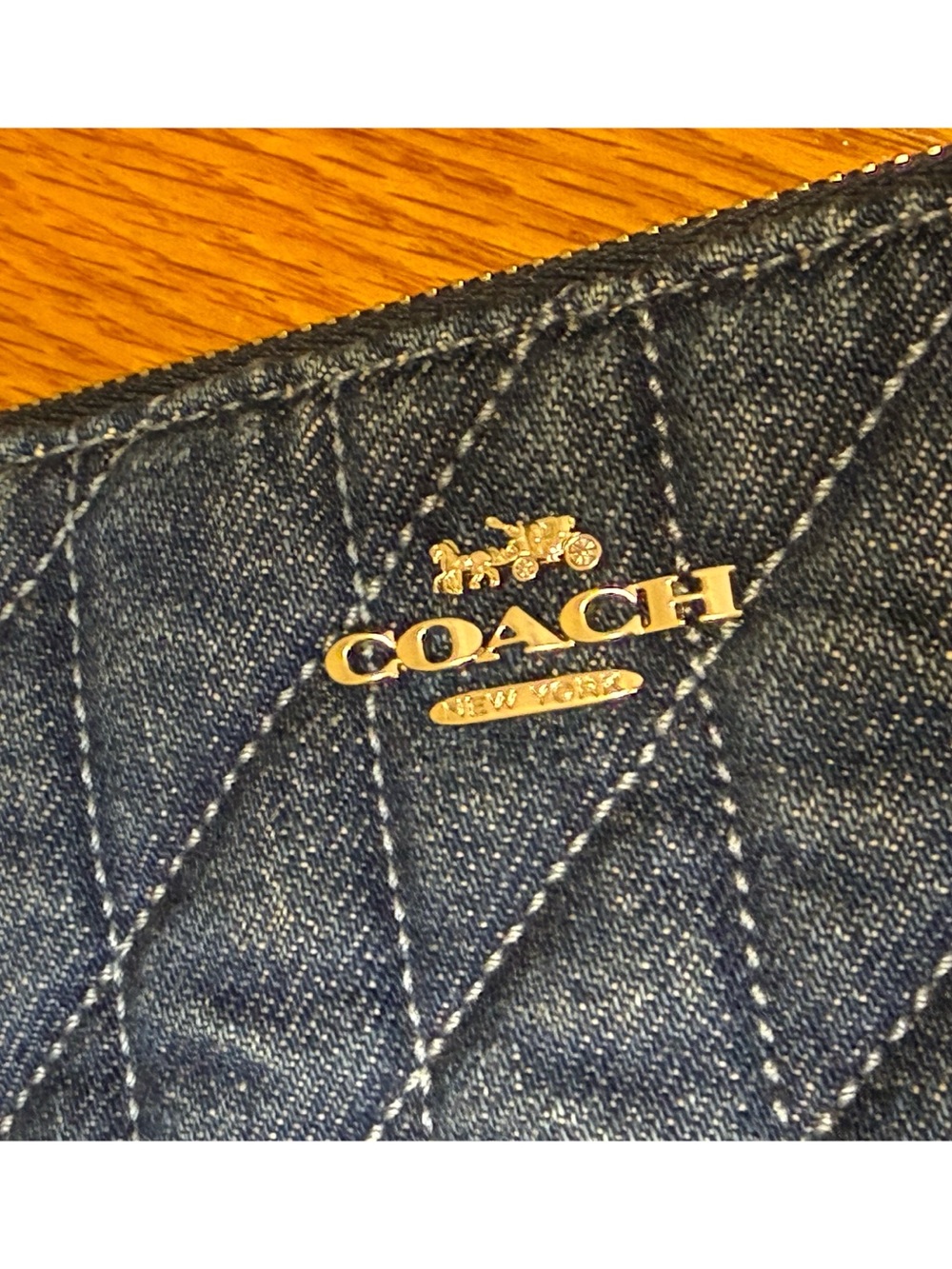 Coach Quilted Denim Zip-Around Wallet in Dark Blue - Picture 4 of 9